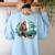Whimsical Forest Adventures Sasquatch Bigfoot Walking Boston Terrier Dog Lovers Women's Sweatshirt Back Print Light Blue
