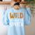 Wild About Speech SLP Leopard Teacher Back To School Kids Women's Sweatshirt Back Print Light Blue