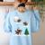 Xmas Lighting Tree Santa Riding Boston Terrier Christmas Women's Sweatshirt Back Print Light Blue