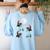 Xmas Tree Santa Riding Boston Terrier Christmas Women's Sweatshirt Back Print Light Blue