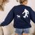 Bigfoot Walking With Bull Terrier Dog Women's Sweatshirt Back Print Navy