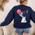 Boston Terrier Dog Blowing Chewing Bubble Gum Pink Women's Sweatshirt Back Print Navy