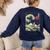 Boston Terrier Japanese Kanagawa Wave Surf Dog Women's Sweatshirt Back Print Navy