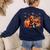Boston Terrier Thanksgiving Leopard Pumpkins Fall Leaves Women's Sweatshirt Back Print Navy