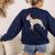 Boston Terrier Watercolor Flowers Women's Sweatshirt Back Print Navy
