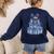 Coquette Bow Book Tree Merry Christmas Xmas Teacher Holiday Women's Sweatshirt Back Print Navy