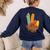 One Thankful Teacher Thanksgiving Turkey Peace Hand Sign Women's Sweatshirt Back Print Navy One Thankful Teacher Thanksgiving Turkey Peace Hand Sign Women's Sweatshirt Back Print Navy