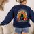 One Thankful Teacher Thanksgiving Turkey Rainbow Fall Women's Sweatshirt Back Print Navy