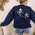 Skeleton Chasing Dog Boston Terrier Halloween Pet Lover Women's Sweatshirt Back Print Navy