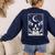 Tarot Card Vintage Crescent Moon Boston Terrier Dog Mom Women's Sweatshirt Back Print Navy