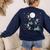 Xmas Tree Santa Riding Boston Terrier Christmas Women's Sweatshirt Back Print Navy
