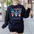 All American Teacher Pencil Coquette Bow USA Flag Teachers Women's Sweatshirt Back Print Black