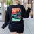 Boston Terrier Merry Christmas Tree Truck Santa Dog X-Mas Women's Sweatshirt Back Print Black