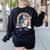 Boston Terrier Riding Dinosaur T-Rex Boys Kids Rainbow Women's Sweatshirt Back Print Black