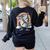 Boston Terrier Unicorn Riding Dinosaur T-Rex Girls Rainbow Women's Sweatshirt Back Print Black
