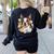 Floral Boston Terrier Women's Sweatshirt Back Print Black