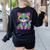Happy Dot Day Colorful Polka Dot Cat Kitten Teachers Kids Women's Sweatshirt Back Print Black Happy Dot Day Colorful Polka Dot Cat Kitten Teachers Kids Women's Sweatshirt Back Print Black