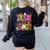 Retro Trick Or Teach Leopard Ghost Halloween Spooky Teacher Women's Sweatshirt Back Print Black