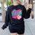 Teacher 90s Retro Colorful Teacher Of The 90s Back To School Women's Sweatshirt Back Print Black