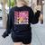 Teacher Pencil Back To School Groovy Pink Teacher First Day Women's Sweatshirt Back Print Black