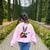 Boston Terrier Playing Guitar Boston Terrier Women's Sweatshirt Back Print Light Pink