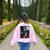 Boston Terrier Selfie Full Moon Flying Witch Halloween Dog Women's Sweatshirt Back Print Light Pink