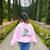 Off To Teach English Scooter Frog ESL Teacher Literature Women's Sweatshirt Back Print Light Pink