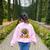 One Thankful Teacher Thanksgiving Turkey Cute Crayon Pencil Women's Sweatshirt Back Print Light Pink
