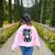 Vintage Boston Terrier Dog American USA US Flag Pets Lovers Women's Sweatshirt Back Print Light Pink