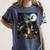 Boston Terrier Selfie Full Moon Flying Witch Halloween Dog Women's Comfort Colors T-Shirt Denim