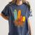 One Thankful Teacher Thanksgiving Turkey Peace Hand Sign Women's Comfort Colors T-Shirt Denim One Thankful Teacher Thanksgiving Turkey Peace Hand Sign Women's Comfort Colors T-Shirt Denim