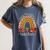 One Thankful Teacher Thanksgiving Turkey Rainbow Fall Women's Comfort Colors T-Shirt Denim One Thankful Teacher Thanksgiving Turkey Rainbow Fall Women's Comfort Colors T-Shirt Denim
