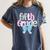 Preppy Fifth Grade Teacher Blue Floral Coquette Pencil Bow Women's Comfort Colors T-Shirt Denim