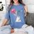 Boston Terrier Dog Blowing Chewing Bubble Gum Pink Women's Comfort Colors T-Shirt Blue Jean