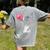 Boston Terrier Dog Blowing Chewing Bubble Gum Pink Women's Comfort Colors T-Shirt Back Print Grey