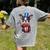 Boston Terrier Puppy Dog Holds His American Flag 4th Of July Women's Comfort Colors T-Shirt Back Print Grey