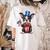 Boston Terrier Puppy Dog Holds His American Flag 4th Of July Women's Comfort Colors T-Shirt Back Print Ivory