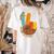One Thankful Teacher Thanksgiving Turkey Peace Hand Sign Women's Comfort Colors T-Shirt Back Print Ivory