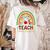 Teach Love Inspire Rainbow Leopard Cheetah Print Teacher Women's Comfort Colors T-Shirt Back Print Ivory