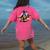Boston Terrier Wearing A Cowboy Hat On T-Rex Women's Comfort Colors T-Shirt Back Print Crunchberry