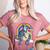 Boston Terrier Riding Dinosaur T-Rex Boys Kids Rainbow Women's Heather T-Shirt Heather Mauve