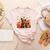 Boston Terrier Thanksgiving Leopard Pumpkins Fall Leaves Women's Heather T-Shirt Heather Peach