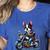 Biker Boston Terrier Dog Riding Motorbike Women's Heather T-Shirt Heather True Royal