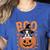 Boston Terrier Costume On Pumpkin Halloween Boston Terrier Women's Heather T-Shirt Heather True Royal