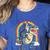 Boston Terrier Riding Dinosaur T-Rex Boys Kids Rainbow Women's Heather T-Shirt Heather True Royal