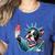 Boston Terrier Selfie Statue Of Liberty 4th Of July American Women's Heather T-Shirt Heather True Royal