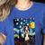 Boston Terrier Starry Night Van Gogh Art Women's Heather T-Shirt Heather True Royal