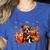 Boston Terrier Thanksgiving Leopard Pumpkins Fall Leaves Women's Heather T-Shirt Heather True Royal