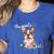 Brown Boston Terrier With Flowers And Feathers Women's Heather T-Shirt Heather True Royal