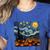 Halloween Pumpkin Starry Night Van Gogh Art Teacher Women's Heather T-Shirt Heather True Royal Halloween Pumpkin Starry Night Van Gogh Art Teacher Women's Heather T-Shirt Heather True Royal